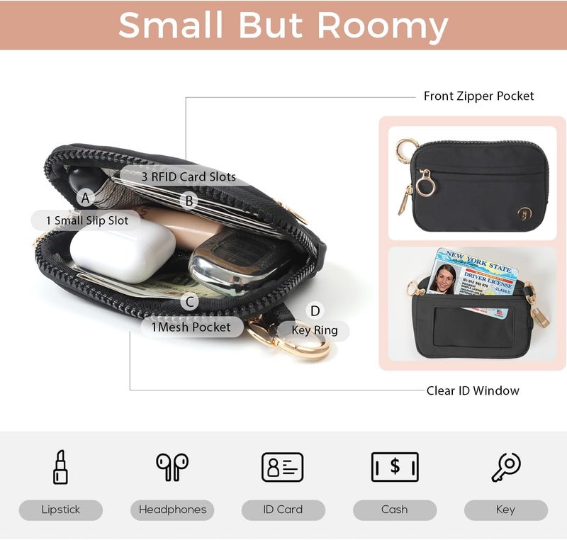 JEEBURYEE Wristlet Keychain Wallets for Women RFID Blocking Credit Card Holder Small Zipper Coin Purse Change Pouch with ID Window and Detachable Wrist Strap Dark Purple - Image 3